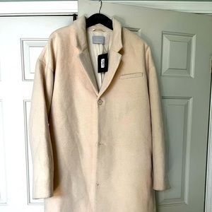 BRAND NEW WITH TAGS! Oak + Fort Unisex wool blend long coat - Color is cream ..